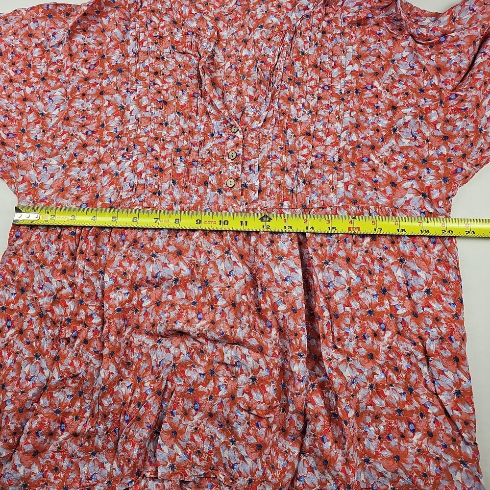 Blouse Women's Multicolor Floral  Size L/XL Smocked Boho Short Sleeve Top - Picture 9 of 9